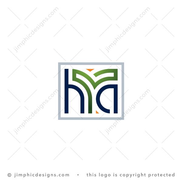 Letters H And A Logo logo for sale: Modern and clean lowercase letters H and A is shaped in a landscape design inside a square.