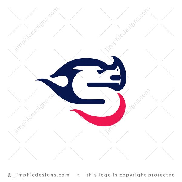 Letter S Dragon Logo logo for sale: Sleek and simplistic drag design in the shape of a letter S with a flame surrounding