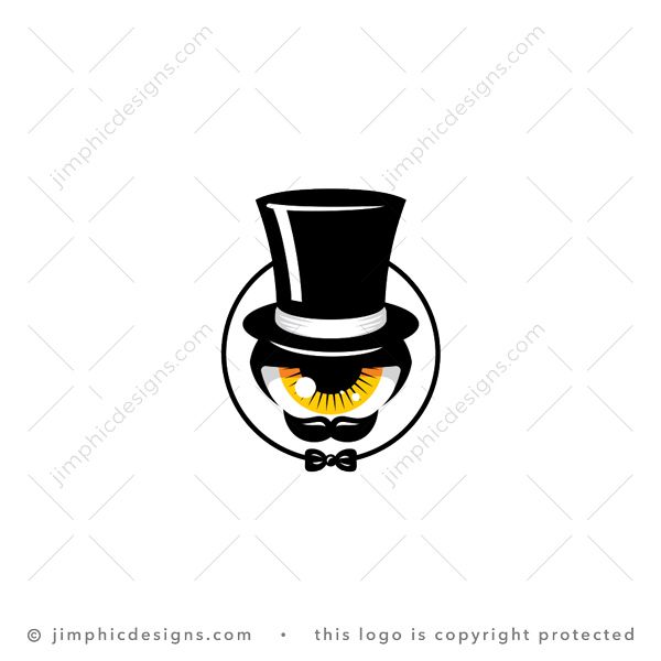 Formal Watch Logo logo for sale: Big eye wearing a top hat and bow-tie have a mustache and staring straight with a non-emotion look.