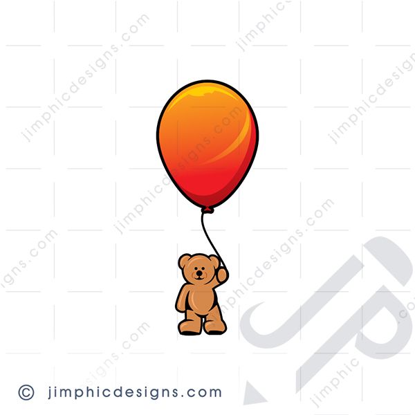 A cute teddy bear hanging on a string connected to a big shiny balloon.