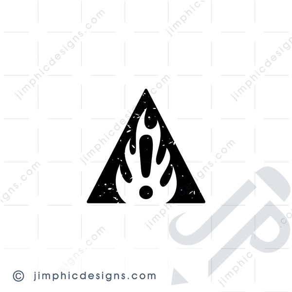 An iconic solid warning sign with a flame incorporated into the symbol to signify a fire.