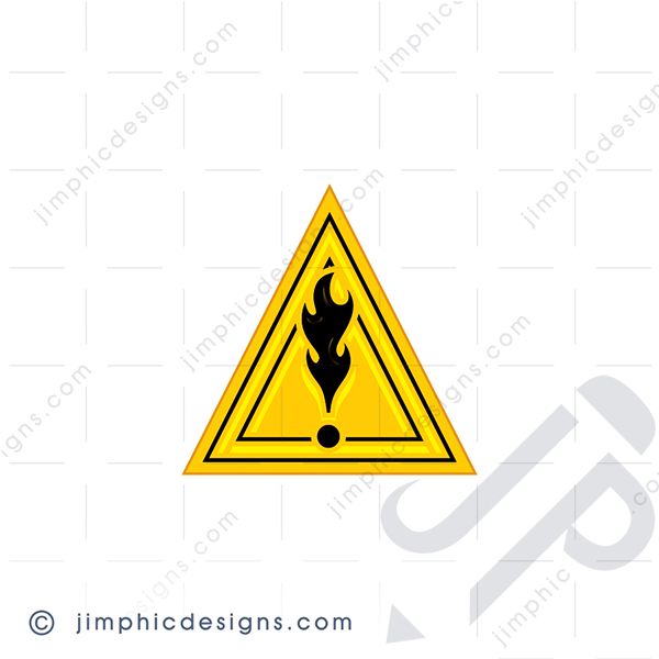 A yellow warning sign with the exclamation mark in a big flame to signify a fire. 