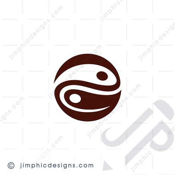 An iconic coffee bean shape is incorporated into a yin yang circle.