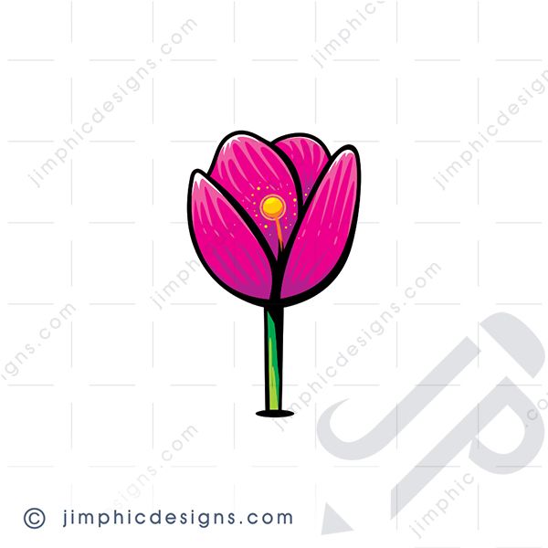 Beautiful detailed flower in a pink color featuring a yellow fuzzy ball in the center.