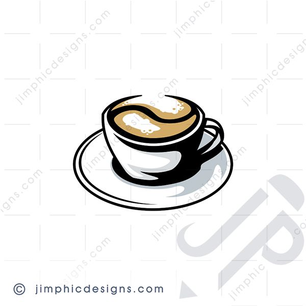 Modern cup of coffee on a saucer and shaping a coffee bean inside the coffee mug.