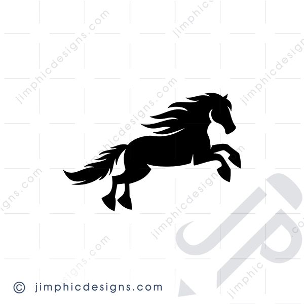 Sleek horse in a jumping motion with all four his feet off the ground. This graphic also have a white version with black border.