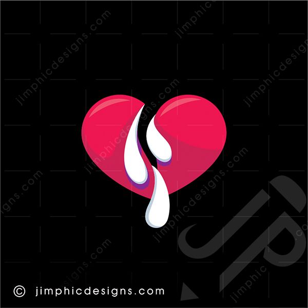 Iconic heart with a deep cut in the center and white blood flowing from the heart.
