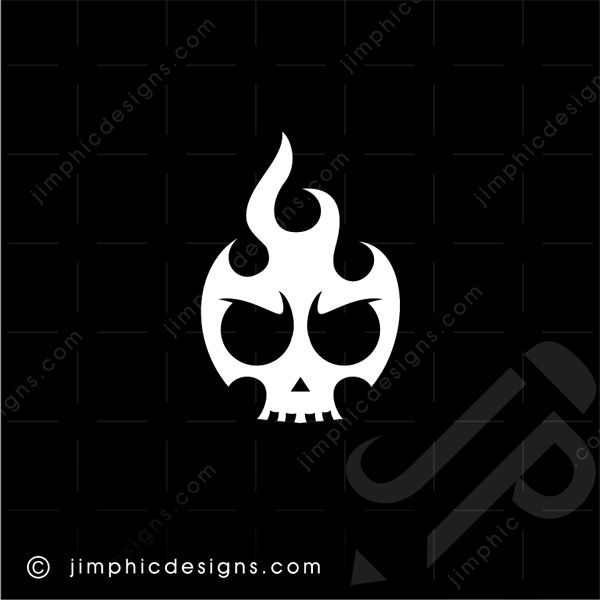 Fierce looking skull with a big flame on top of his head.