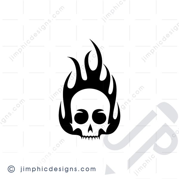 Angry looking skull is shaped with a burning fire around the skull shape.