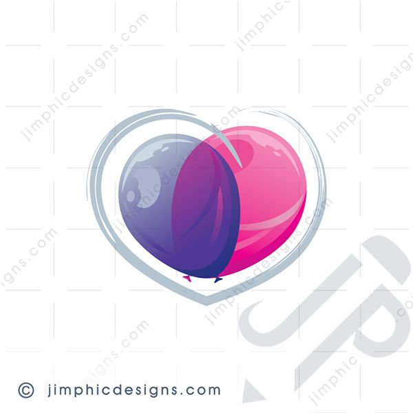 A shiny pink and purple balloon laying on top of each other creates the shape of an iconic heart.