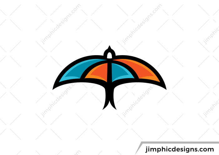 Abstract bird with his wings spread in the shape of an open umbrella