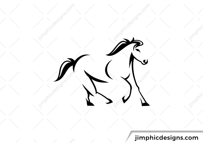 Horse shaped with abstract lines, in a running motion.