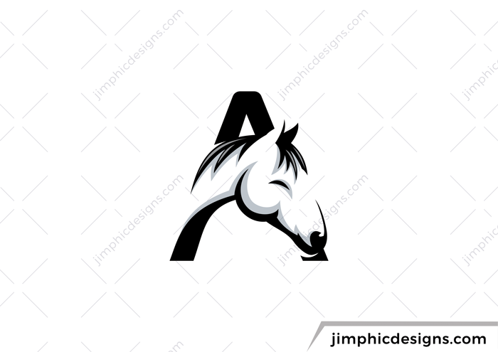 Head of a horse incorporated into the letter A.