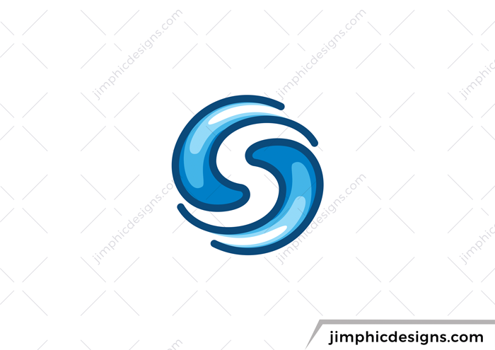 Two abstract water graphics move to create a negative space letter S