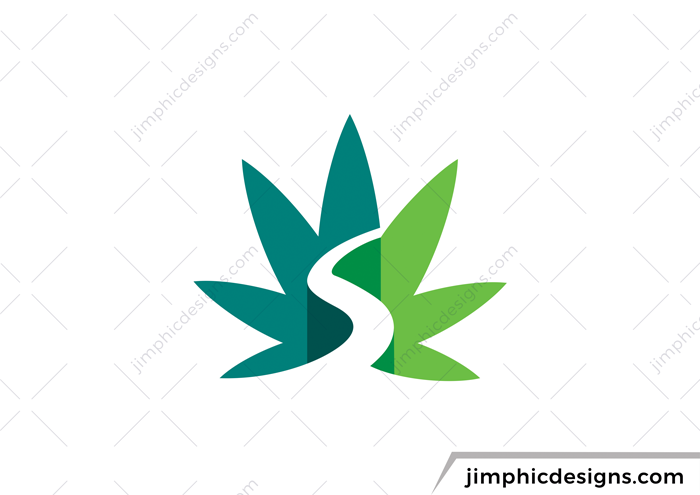 A negative space pathway is created inside a cannabis leaf and shape the letter S