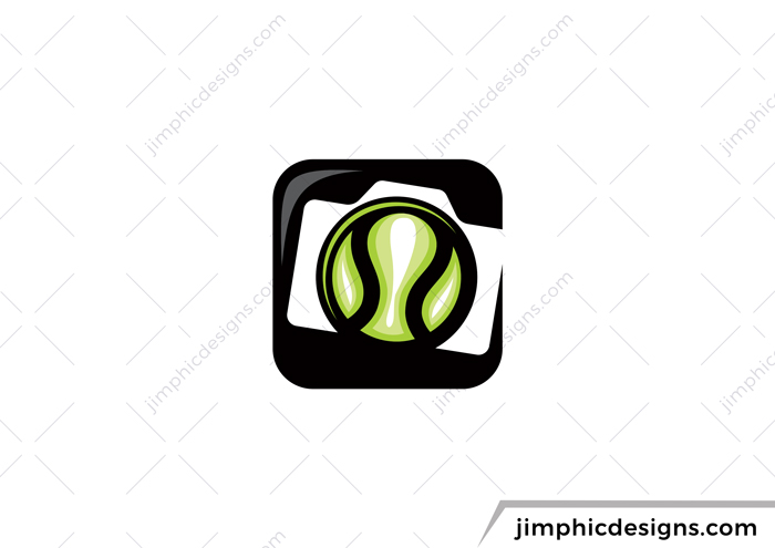 App icon with a negative space camera and a tennis ball in the space where the lens should be.