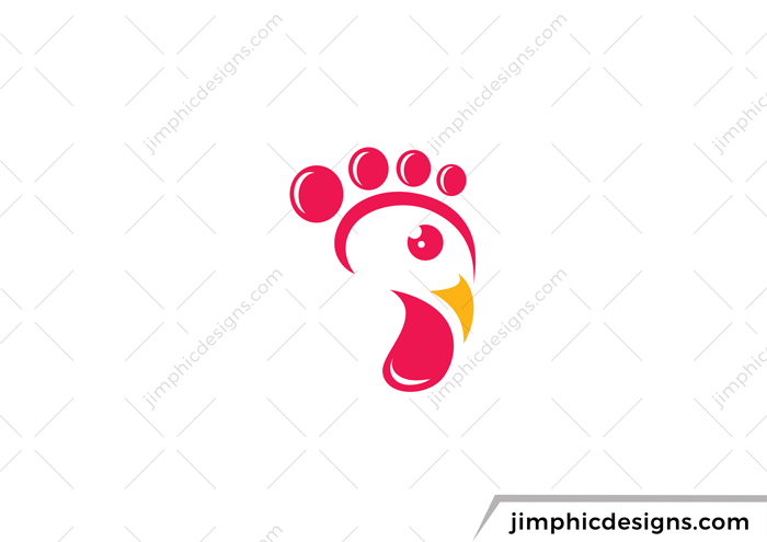 Bold chicken design in the shape of a foot print.