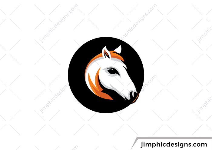 Horse head inside a circle design.