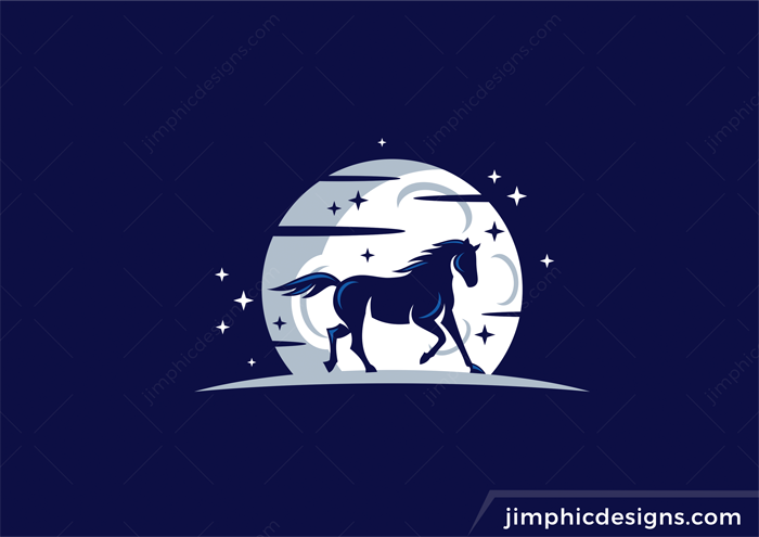 Horse running free and wild in the moonlight.