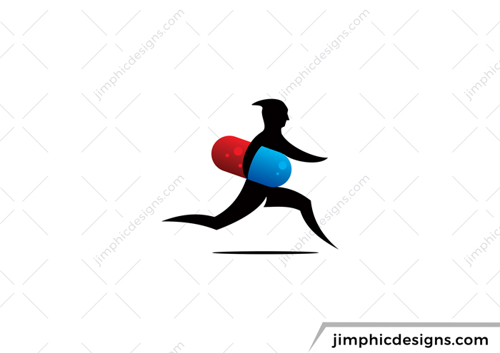 Abstract person running with a medicine pill.