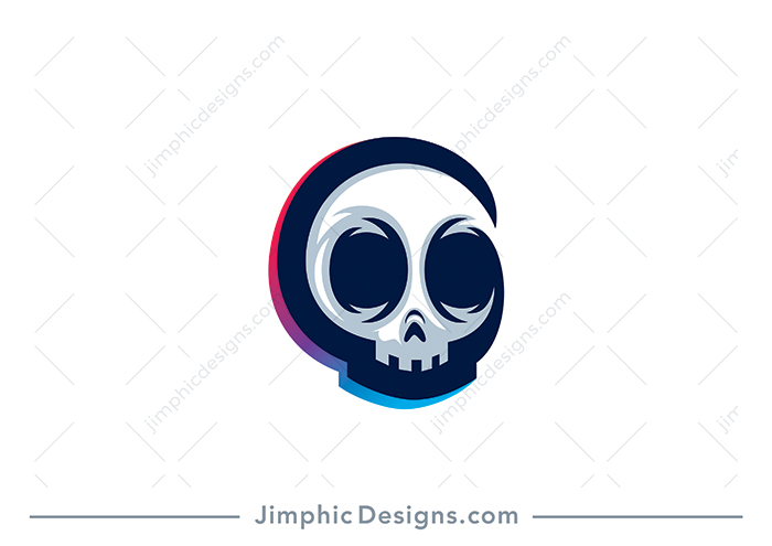 Modern white skull in slight perspective shapes the uppercase letter G with the border.