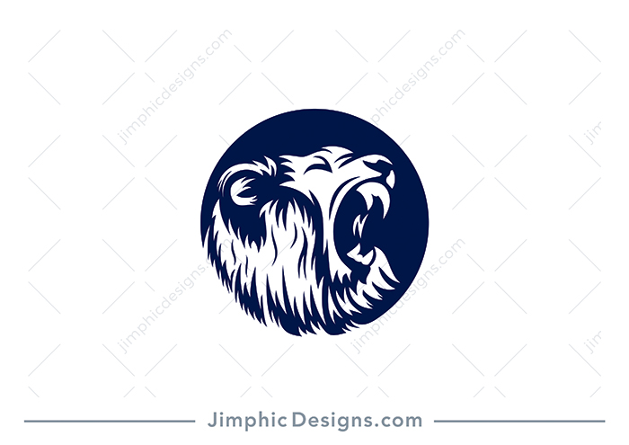 Bold and very detailed lion in a roaring position inside a circle.