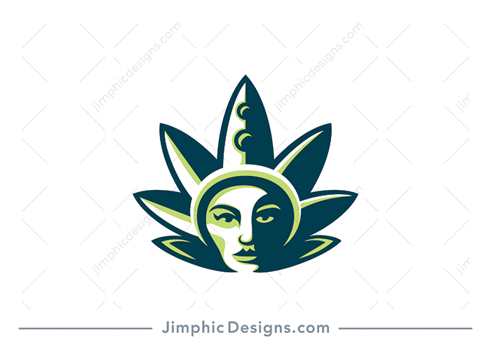 Modern female queen character with her crown shaped like a cannabis leaf.