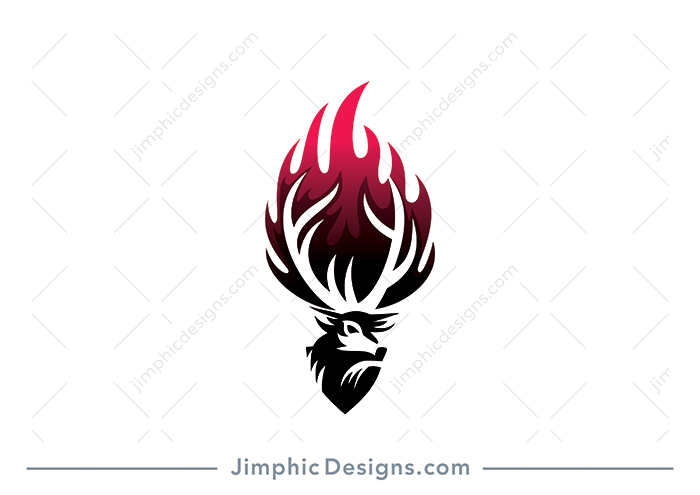 Modern deer animal head design with big horns on fire.