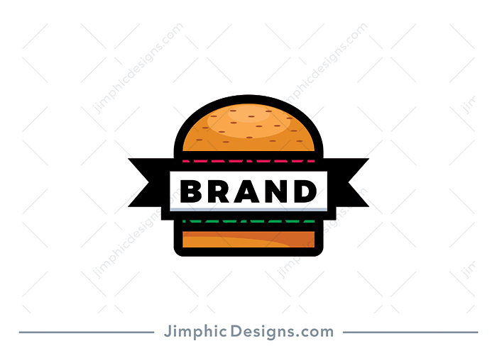 Very simplistic burger design with the branding name in the middle on a banner.