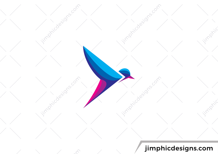 Colorful and abstract bird with his wings in the shape of a arrow.