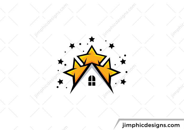 House graphic is shape with three big and bold stars.