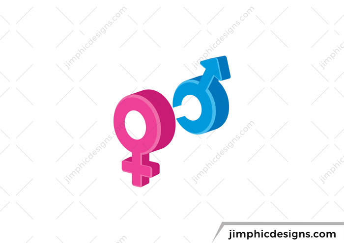 Dumbbell design with a gender symbol on each side of the dumbbell.