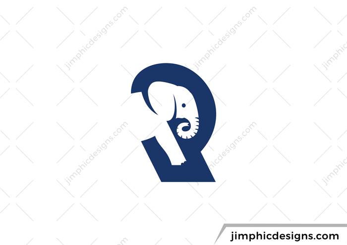 Simple and bold letter R design featuring an elephant inside.