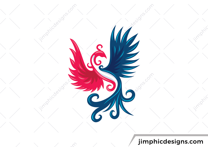 Modern phoenix design flying in the air, shaped with two tone graphics.