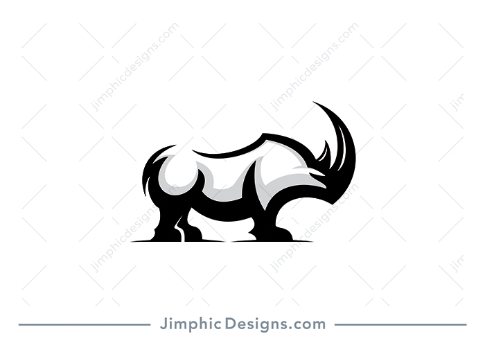 Modern rhino design in a standing position with a big horn.