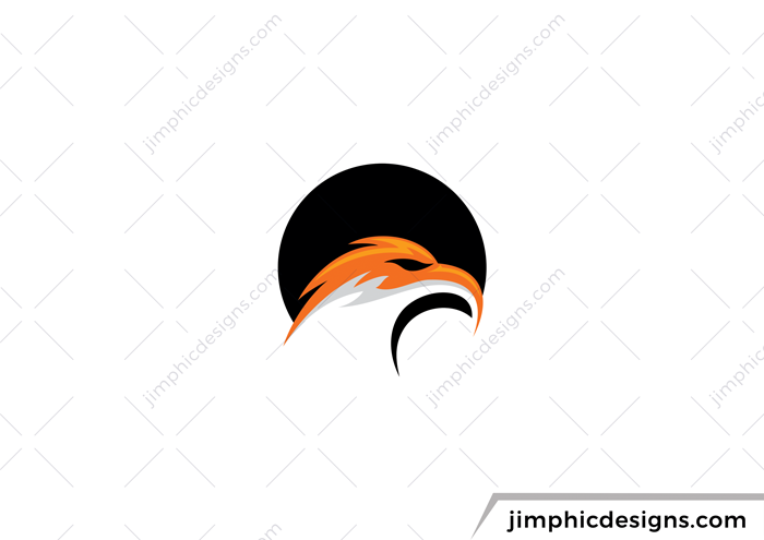 Abstract eagle head design on a black circle background.