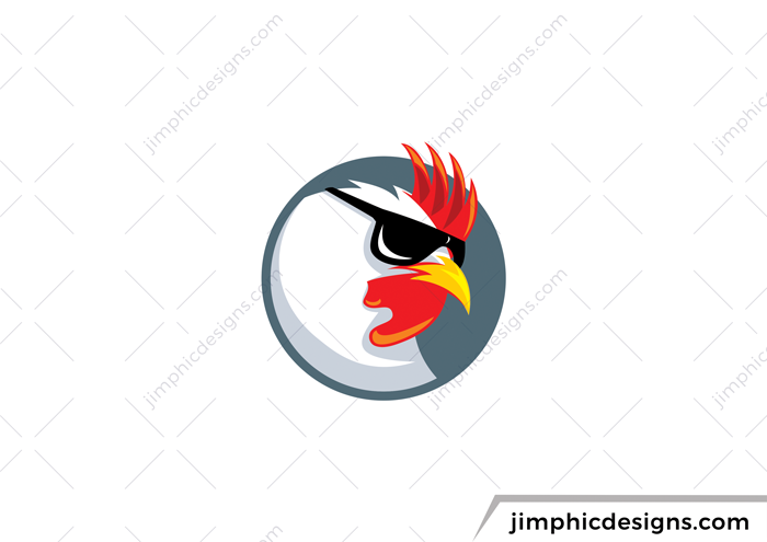 Chicken with cool sunglasses in a round design.