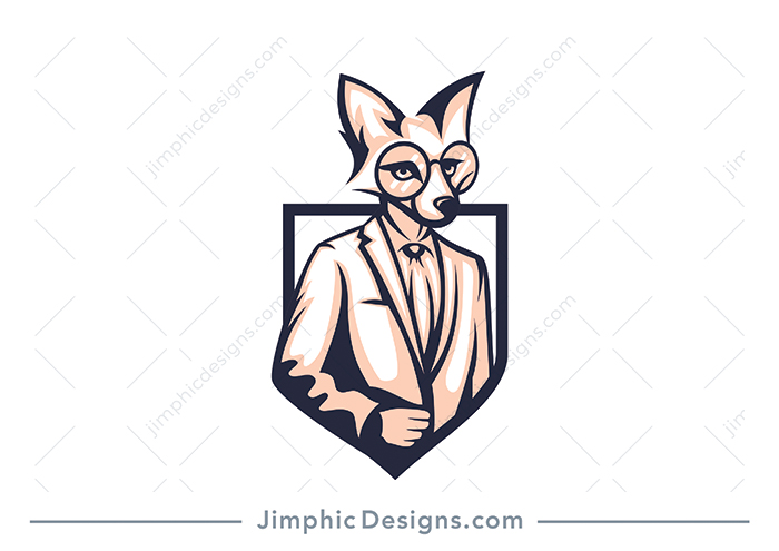 Modern and detailed fox with big reading glasses in a formal suit.