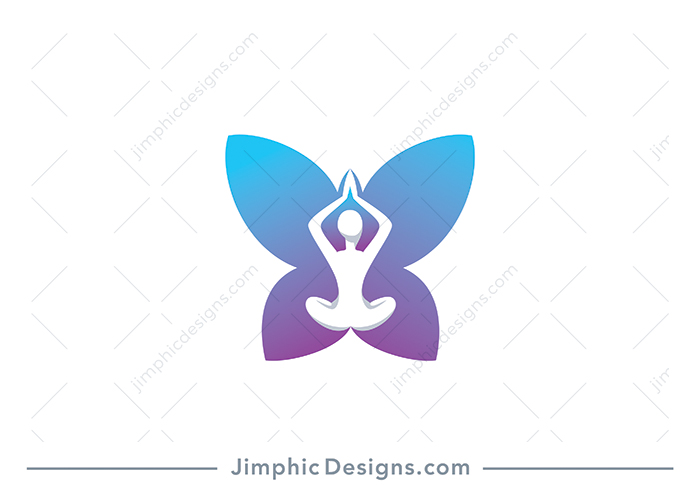 Modern and clean butterfly design featuring a person inside sitting in a yoga position.