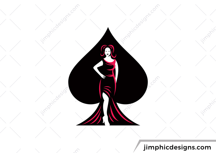 Lady with a big dress feature inside an iconic spade design.