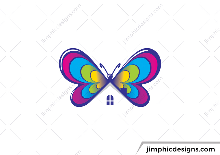 Colorful butterfly shapes an iconic house design.