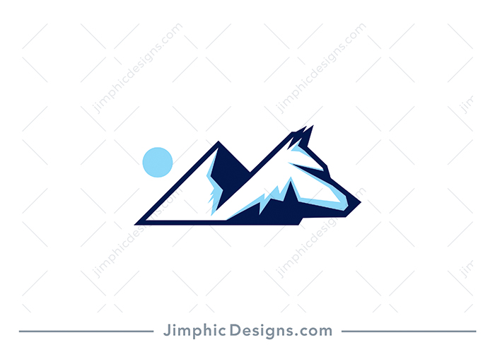 Bold and iconic mountain range with a simplistic wolf head incorporated. 