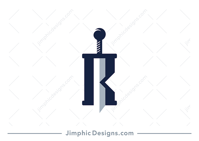 Big and bold uppercase letter R is shaped around and with a big strong sword.