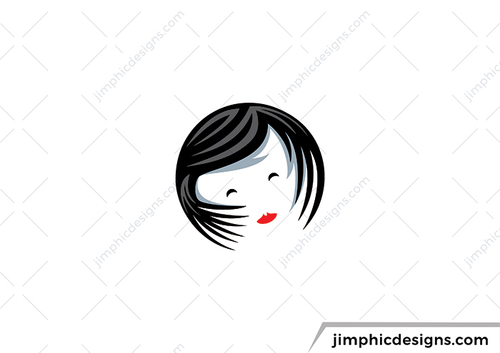 Cute little fashion lady head shaped in a perfect circle.