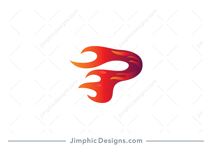 Sleek uppercase letter P is shaped with flames moving in one direction.