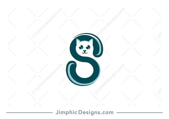 Smooth and iconic letter S design with a smiling cat incorporated. 