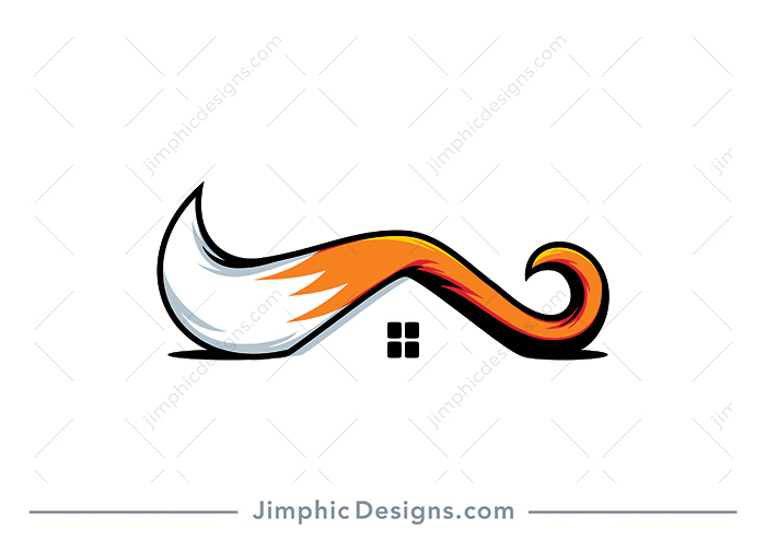 Elegant fox tail design laying on top of an iconic roof with a window to represent a house.