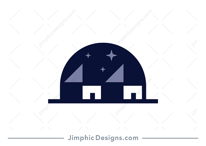 Very simplistic and elegant night scene featuring two houses.