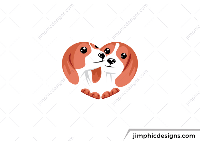 Heart shape design with two puppies lying inside.