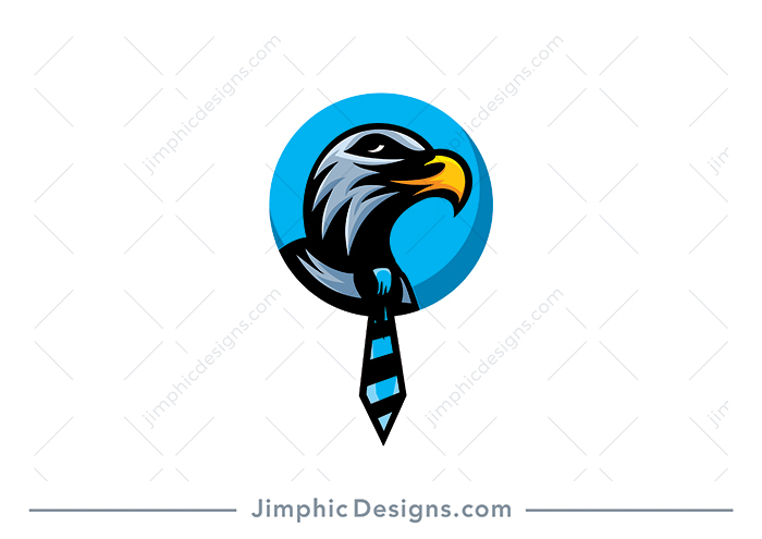 Modern eagle standing proudly inside a circle with a big tie hanging out. 